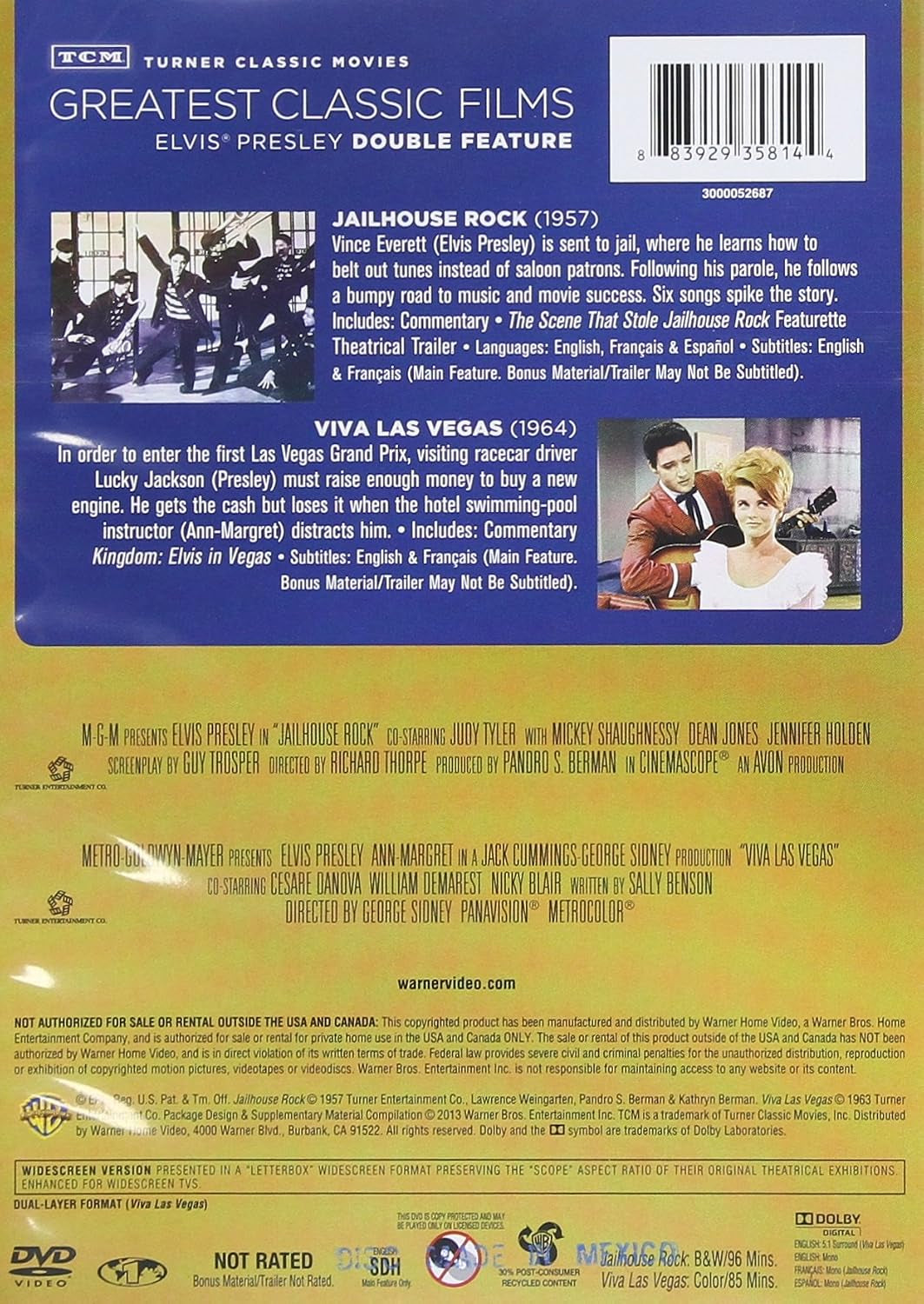 TCM Jailhouse Rock/Viva Las Vegas: Deluxe Edition (DVD)(DBFE)