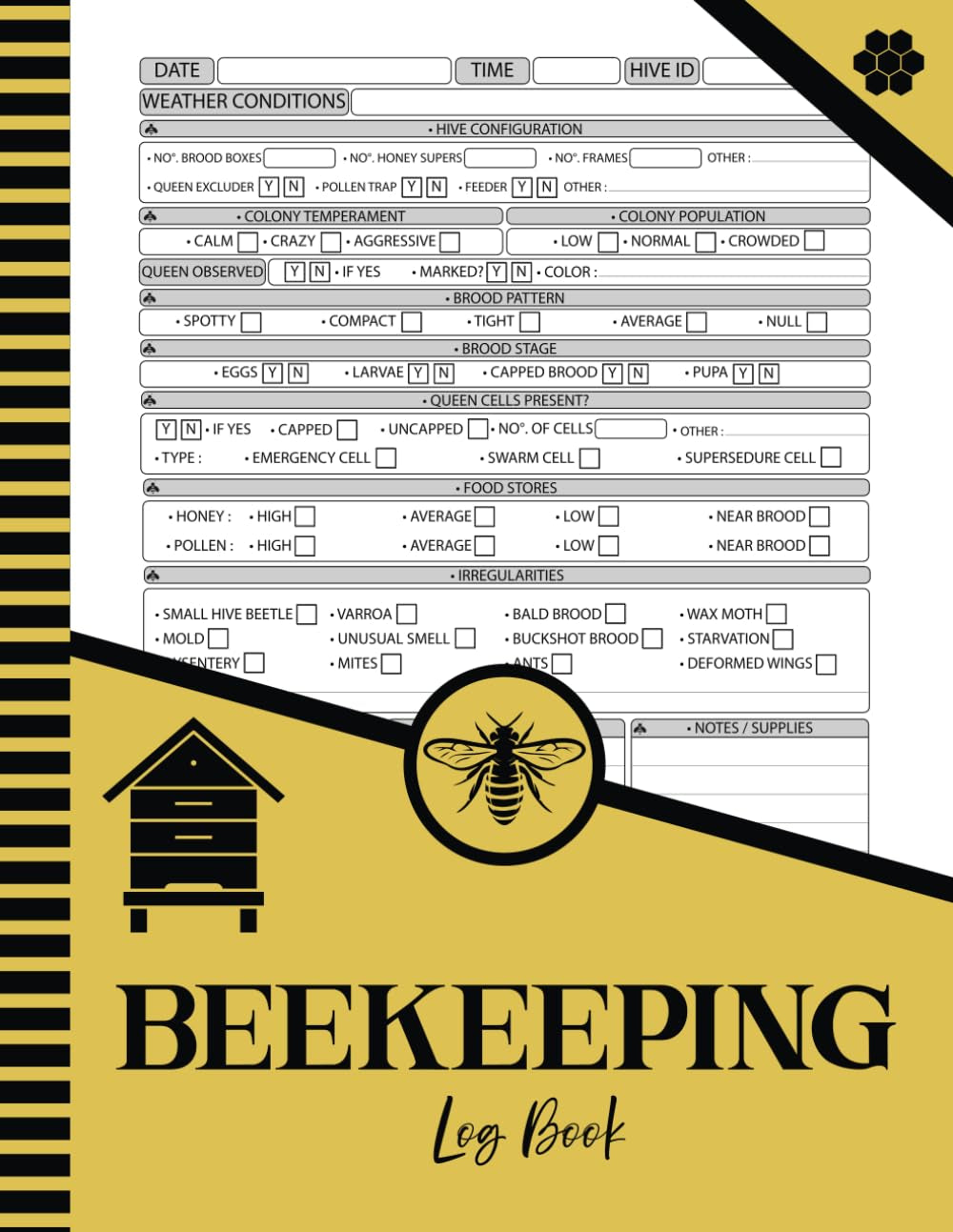 Beekeeping Log Book: Tracking Beehive Inspections, Maintenance, and Honey Bee Health for Beekeepers | Large size.