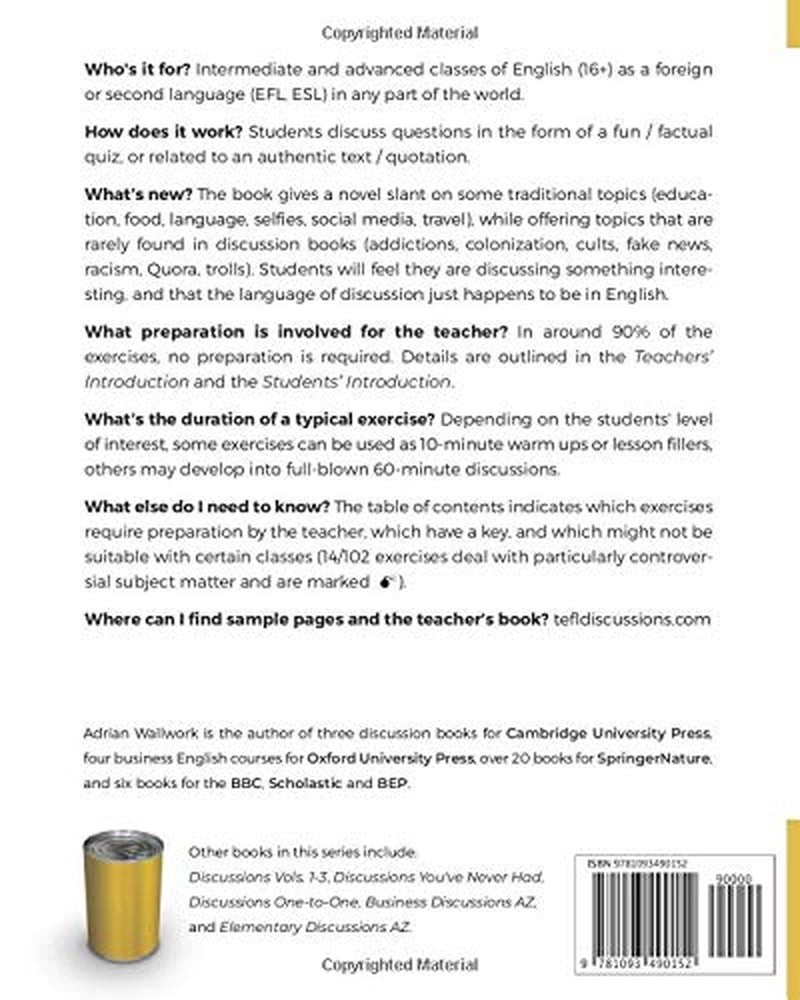 Discussions Volume 2: AZ resource book of stimulating, thought-provoking topics with texts and related questions for ESL and EFL courses (TEFL Discussions)
