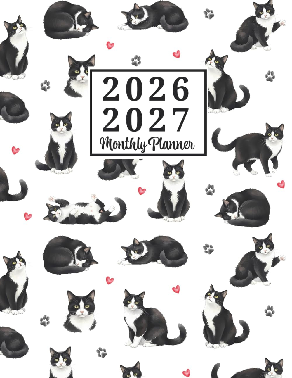 Tuxedo Cat 2026 - 2027 Monthly Planner: Large Size 8.5x11in Calendar from January 2026 to December 2027 for Cat Lovers