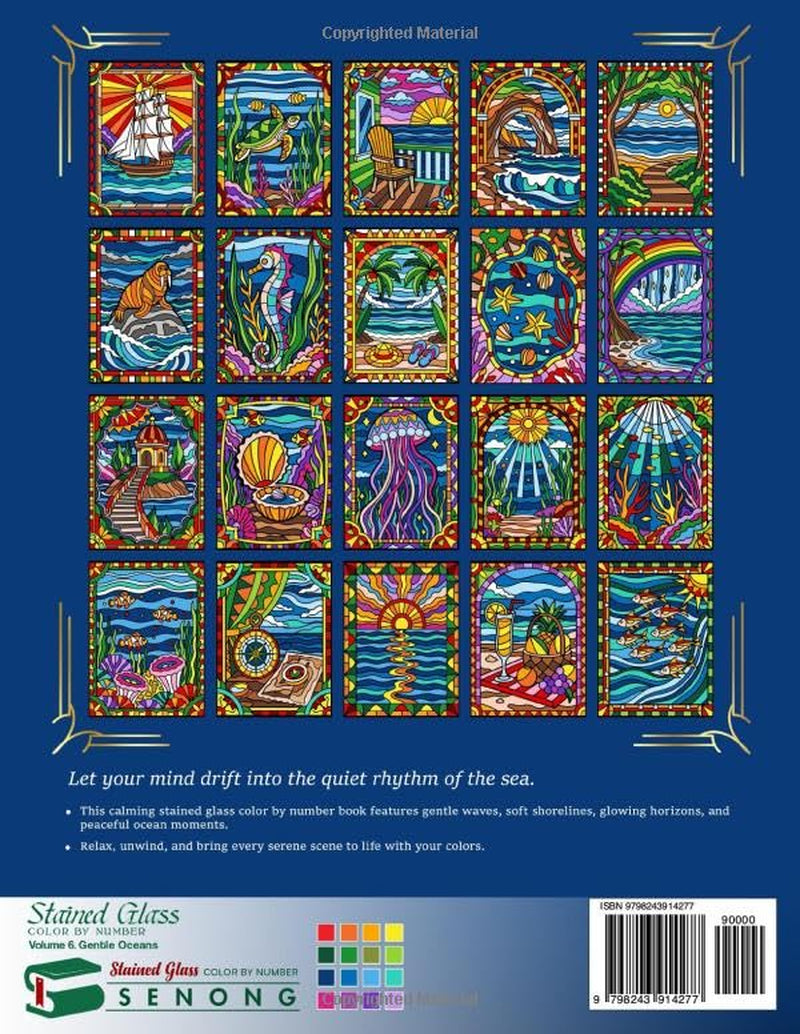 Gentle Oceans Stained Glass Color By Number: Soft Waves & Quiet Shores (Stained Glass Color By Number Collection)