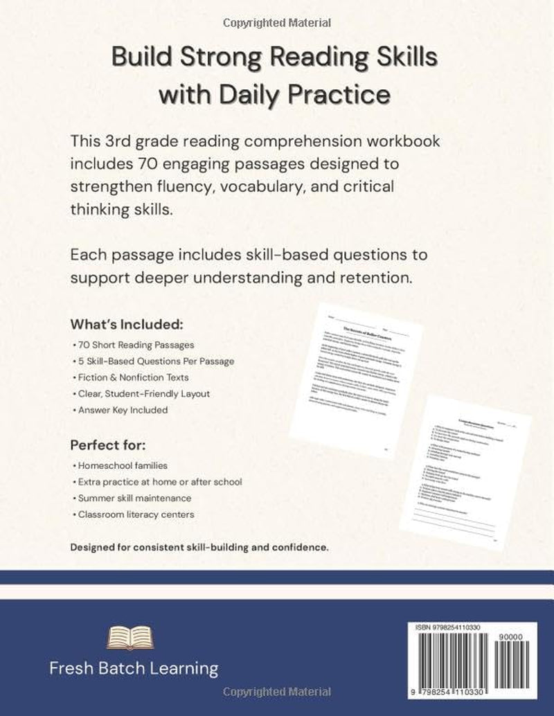 3rd Grade Reading Comprehension Workbook: Engaging Stories, Vocabulary, Writing Questions, and Skill-Building Practice for Kids Ages 8–9