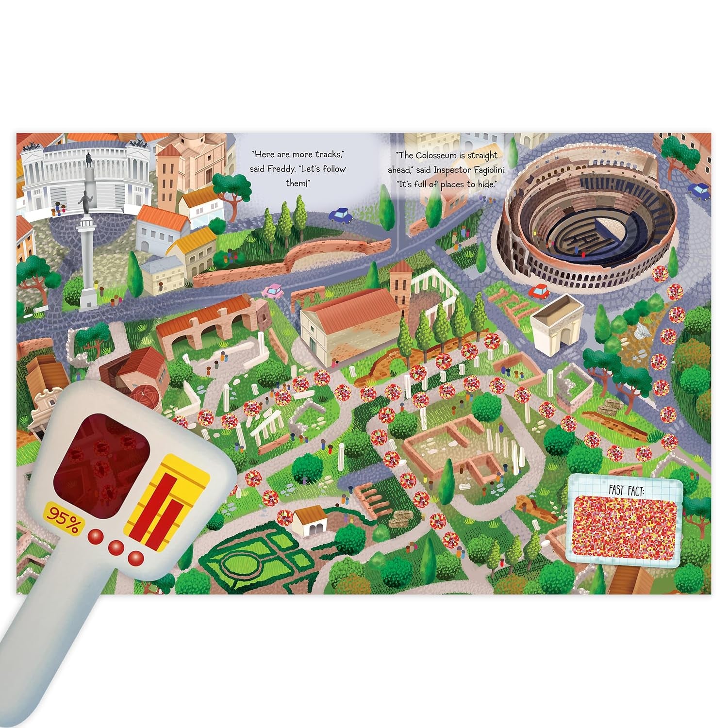 Seek & Find with Freddy and Ellie, 4 Book Set. Includes Dinosaurs, Outer Space, The Case of the Missing Mona Lisa, and The Secret of the Roman Colosseum