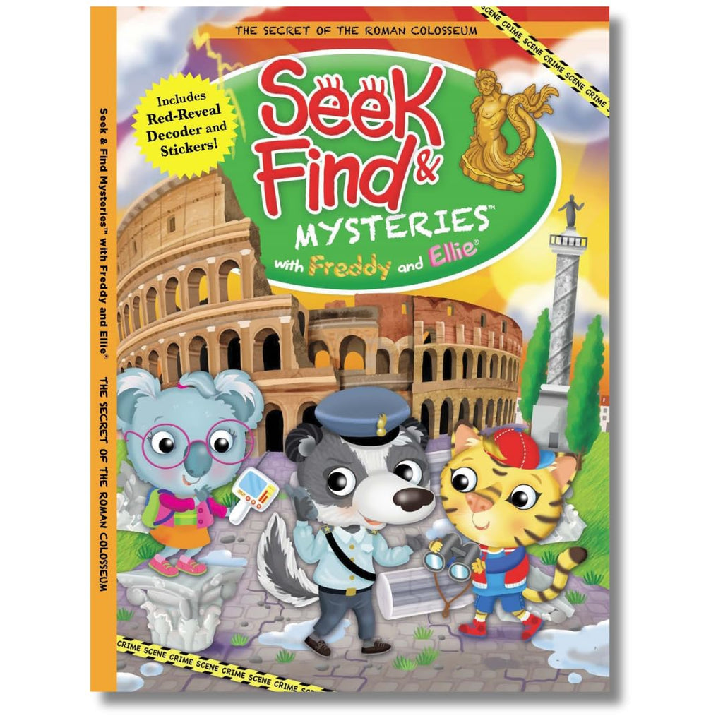 Seek & Find with Freddy and Ellie, 4 Book Set. Includes Dinosaurs, Outer Space, The Case of the Missing Mona Lisa, and The Secret of the Roman Colosseum