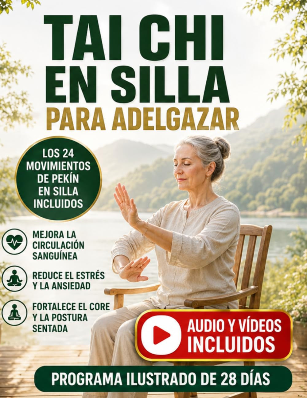 Tai Chi en Silla Para Adelgazar: Programa Ilustrado de 28 Días con 41 Ejercicios Suaves, Respiración Guiada y Rutinas de 10 Minutos Para Mejorar el ... y la Energía Diaria (Spanish Edition)