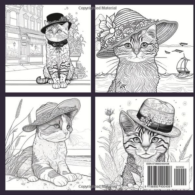 Fancy Cats in Hats Coloring Book, 50 Beautiful Cat Illustrations,: 8 1/2 x 8 1/2 Glossy Paperback, 201 Total Pages, Pages in Between to Catch Bleed