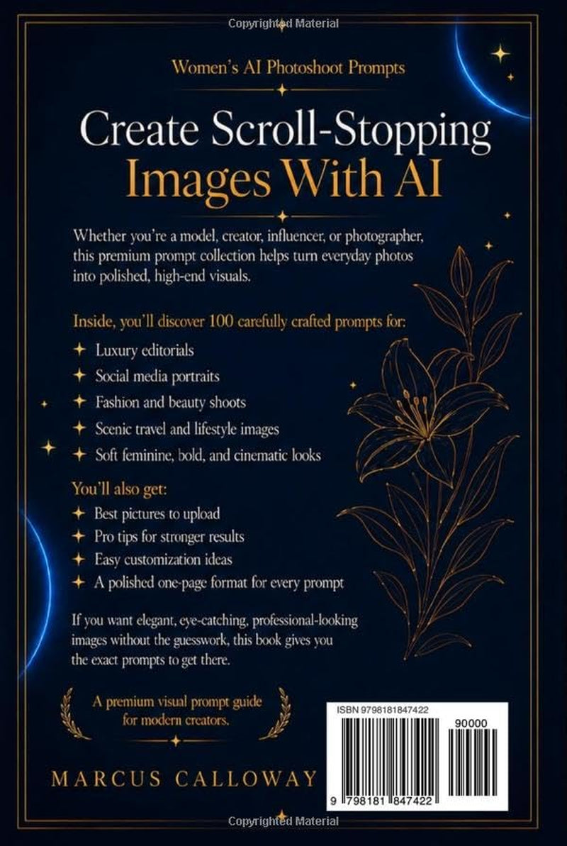 Womens AI Photoshoot Prompts: For Models, Social Media, Fashion, & Scenery (Ai Prompting Guide)