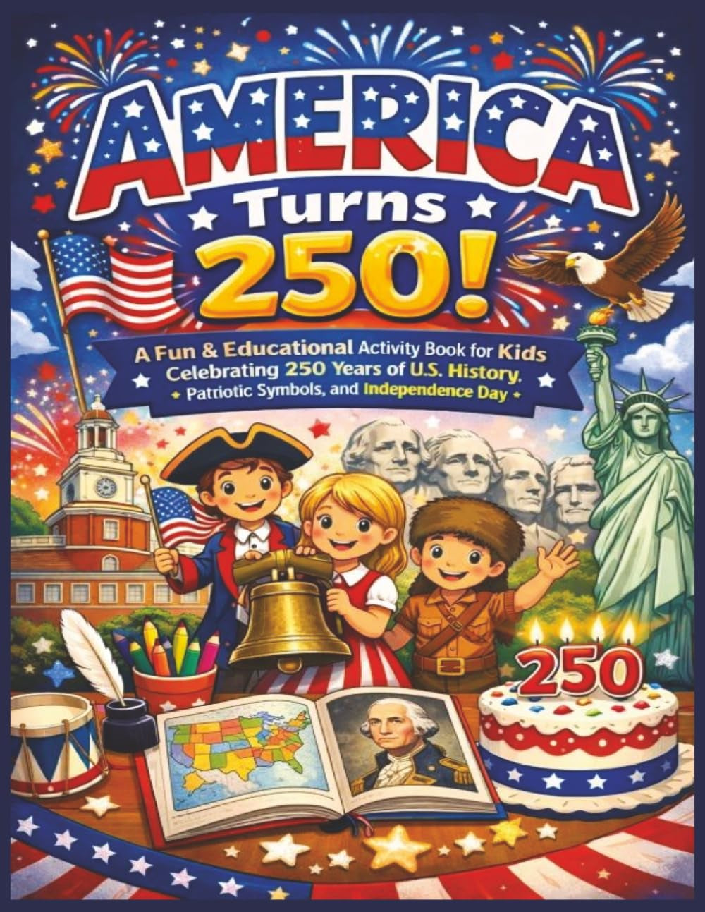 America Turns 250!: A Fun & Educational Activity Book for Kids Celebrating 250 years of US History, Patriotic Symbols & Independence Day | ... for Home, Travel and Screen Free time!