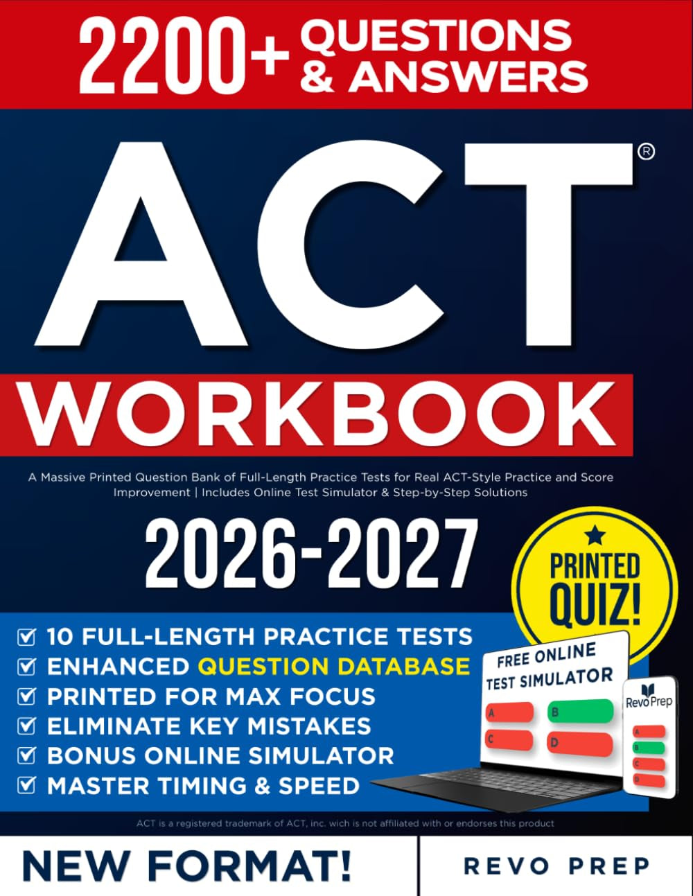 Enhanced ACT Workbook: A Massive Printed Question Bank of Full-Length Practice Tests for Real ACT-Style Practice and Score Improvement | Includes Online Test Simulator & Step-by-Step Solutions