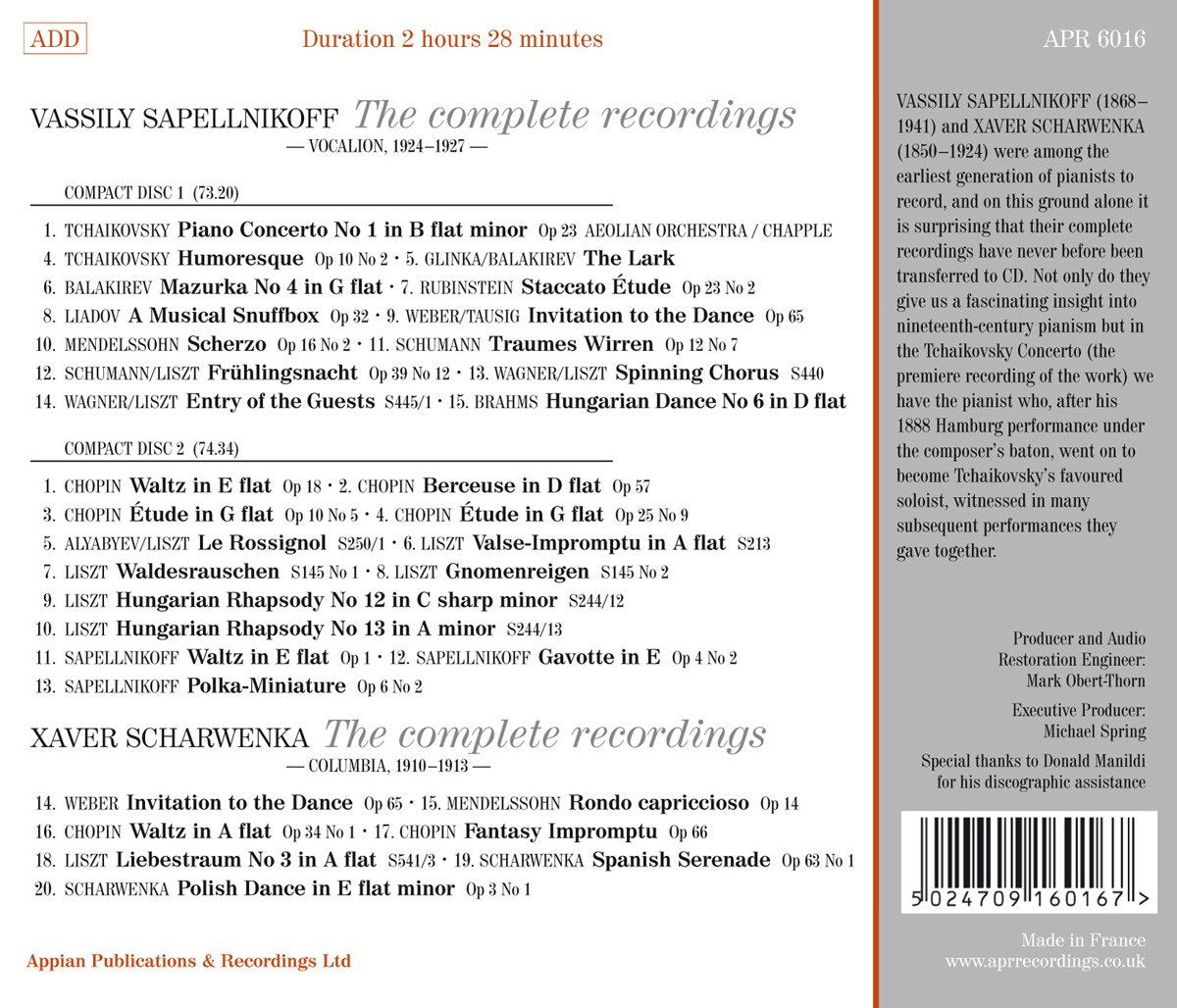 Vassily Sapellnikoff & Xaver Scharwenka: Comp. Rec