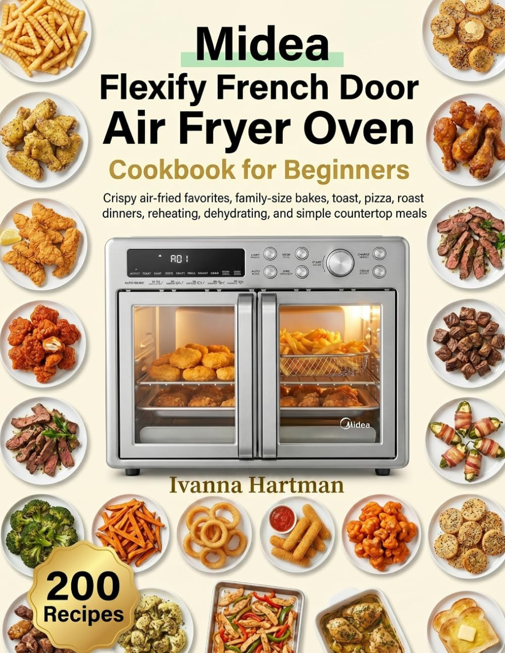 Midea Flexify French Door Air Fryer Oven Cookbook for Beginners: Crispy air-fried favorites, family-size bakes, toast, pizza, roast dinners, reheating, dehydrating, and simple countertop meals