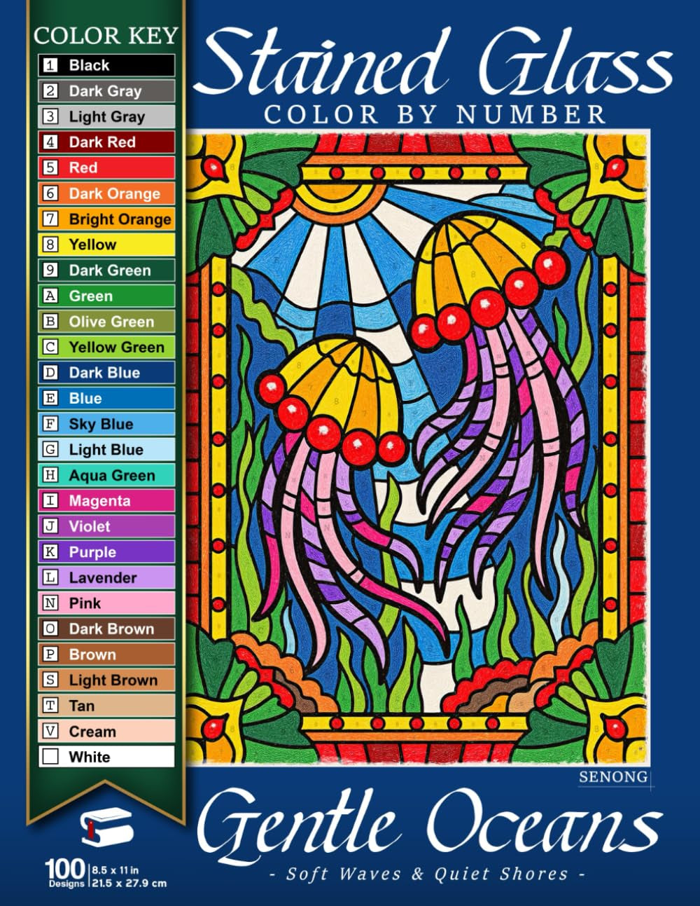 Gentle Oceans Stained Glass Color By Number: Soft Waves & Quiet Shores (Stained Glass Color By Number Collection)