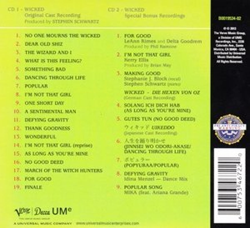 Wicked Original Cast Recording Deluxe