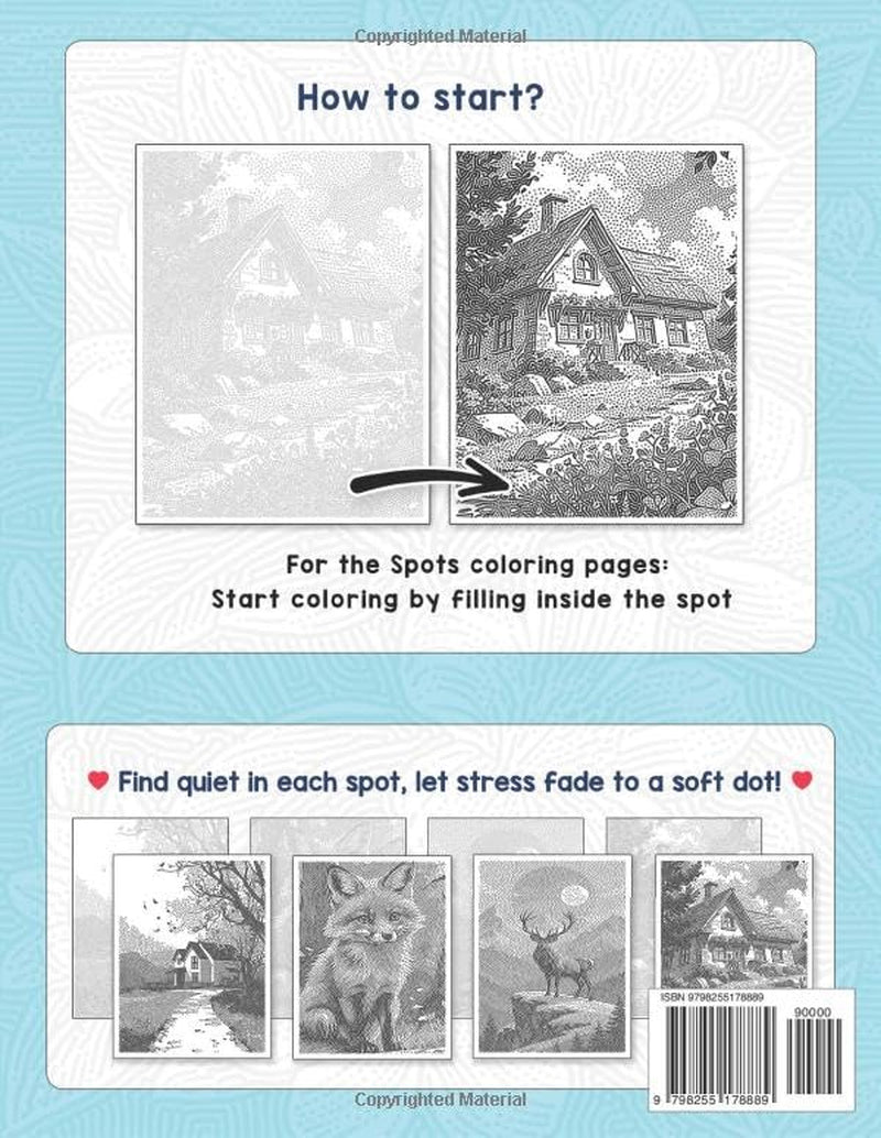 Mystery Spots One Color Coloring Book Peaceful Scenery: Elegant Dot Scenes for a Calm, Relaxing Break with a Simple Art Style for Stress Relief