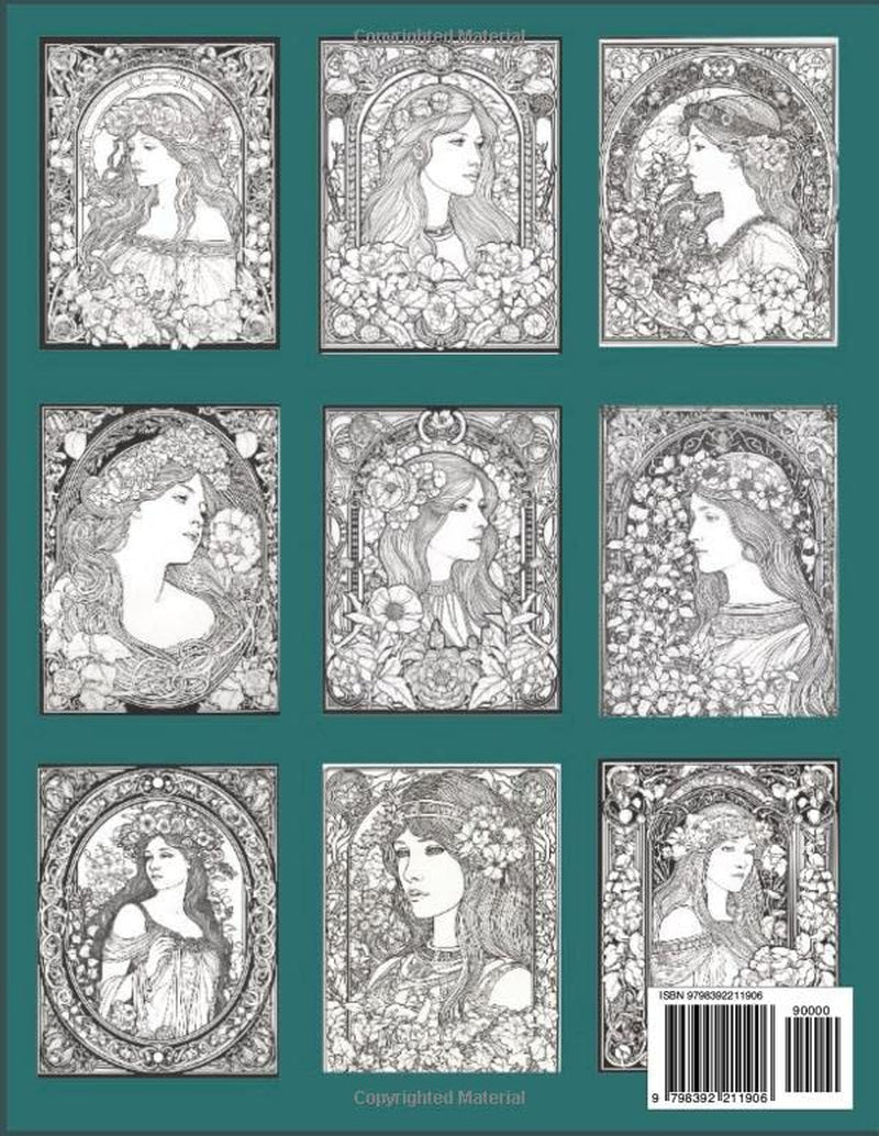 Pre-Raphaelite Beauties Coloring Book: Art Nouveau Fusion Grayscale Images to Color for Adults