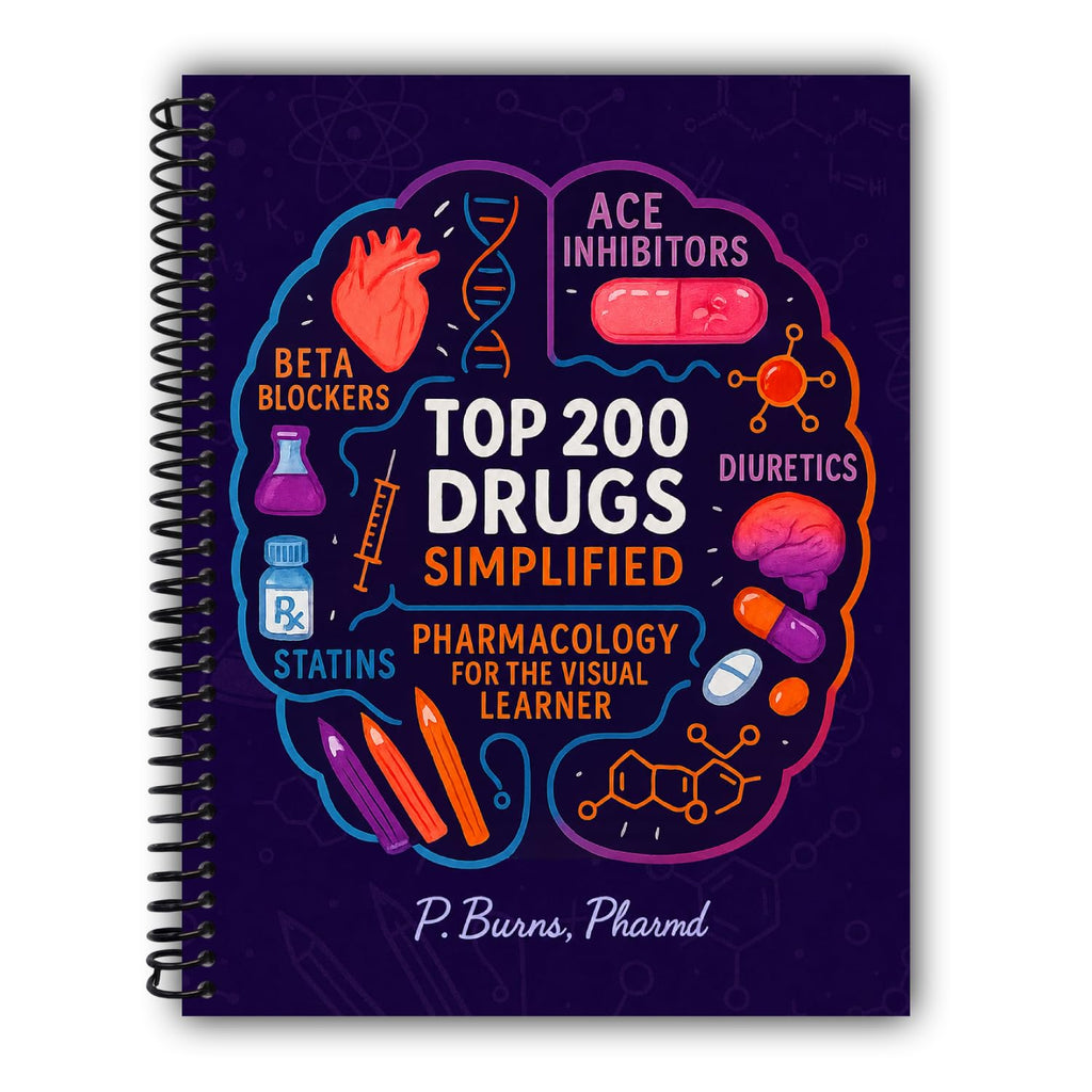 Top 200 Drugs Simplified: Pharmacology Coloring Book & Study Guide: Over 300+ pages of Clinical Pearls, Memory Aids, High-Yield Reviews for Medical, ... Technicians (NCLEX, PTCB, USMLE, NAPLEX)