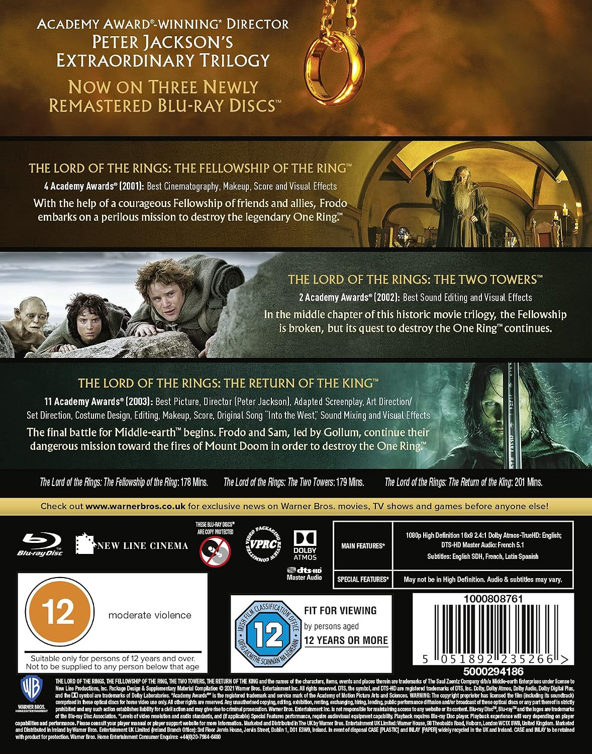 The Lord of the Rings Trilogy [Remastered Versions] [Region Free] [Blu-ray] [2001]