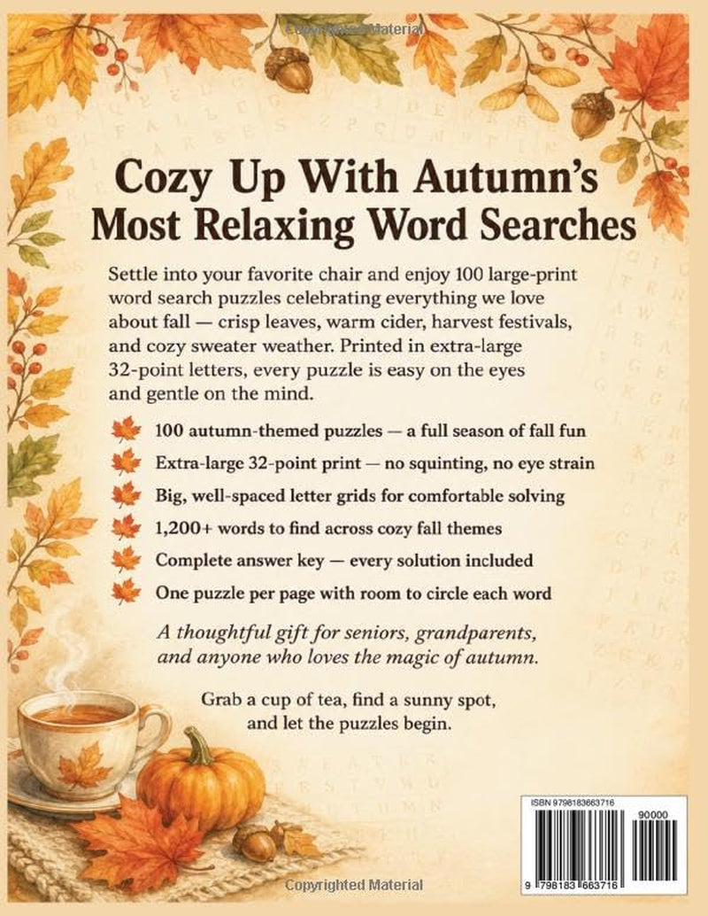 Easy Jumbo Autumn Word Search for Seniors: Extra Large Print Word Puzzles for Relaxation and an Active Mind | 100 Cozy Fall Puzzles in 32-Point Font (Discover & Solve Word Search Series)