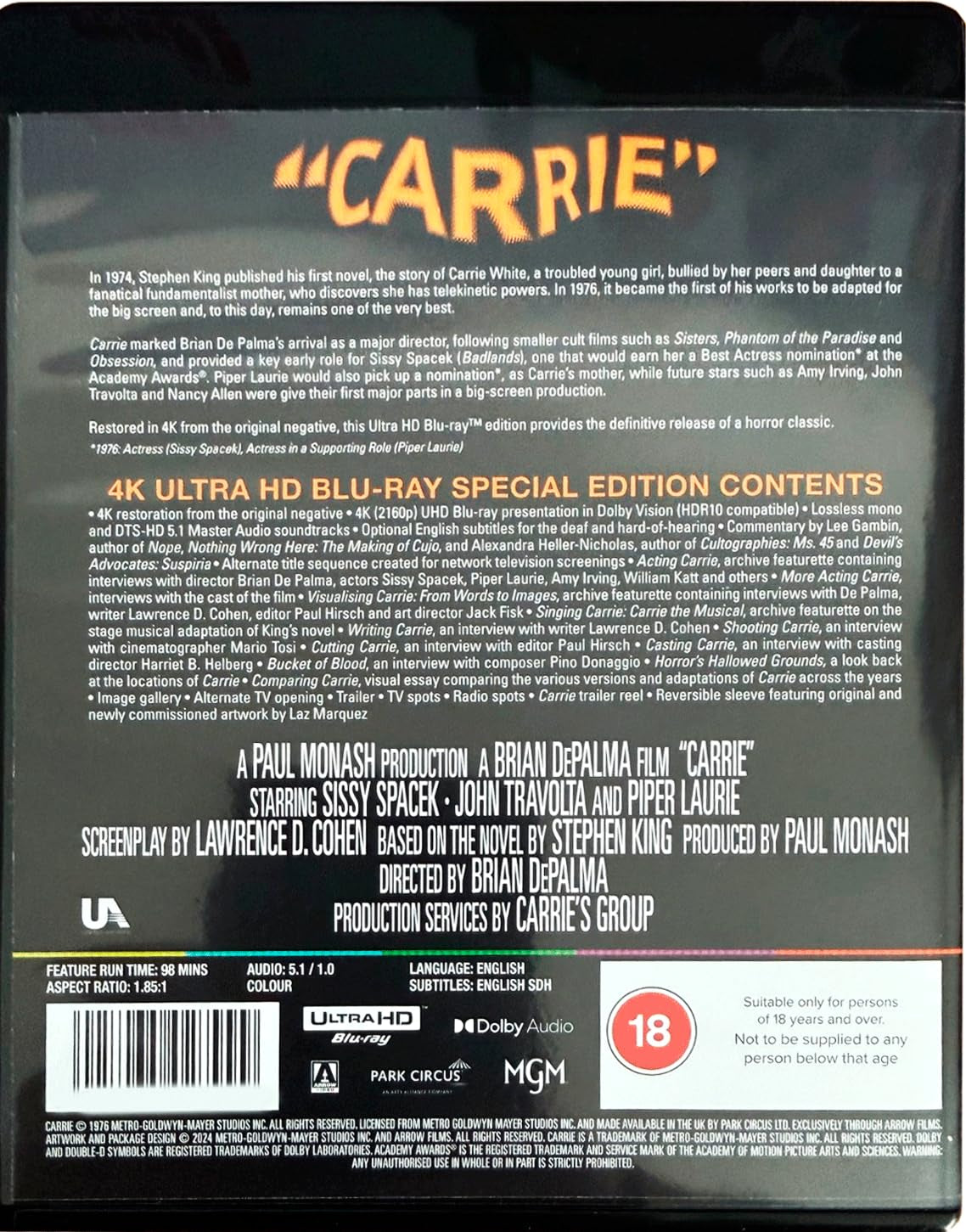 Carrie (Special Edition, Reversible cover) [4K Ultra HD] [Region Free]