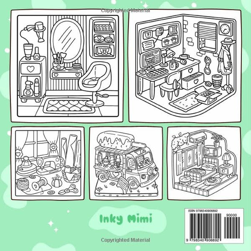 Tiny Space: Super Cute Coloring Book for Adults and Teens Easy and Simple Designs Featuring Comfy and Cozy Interiors for Relaxation