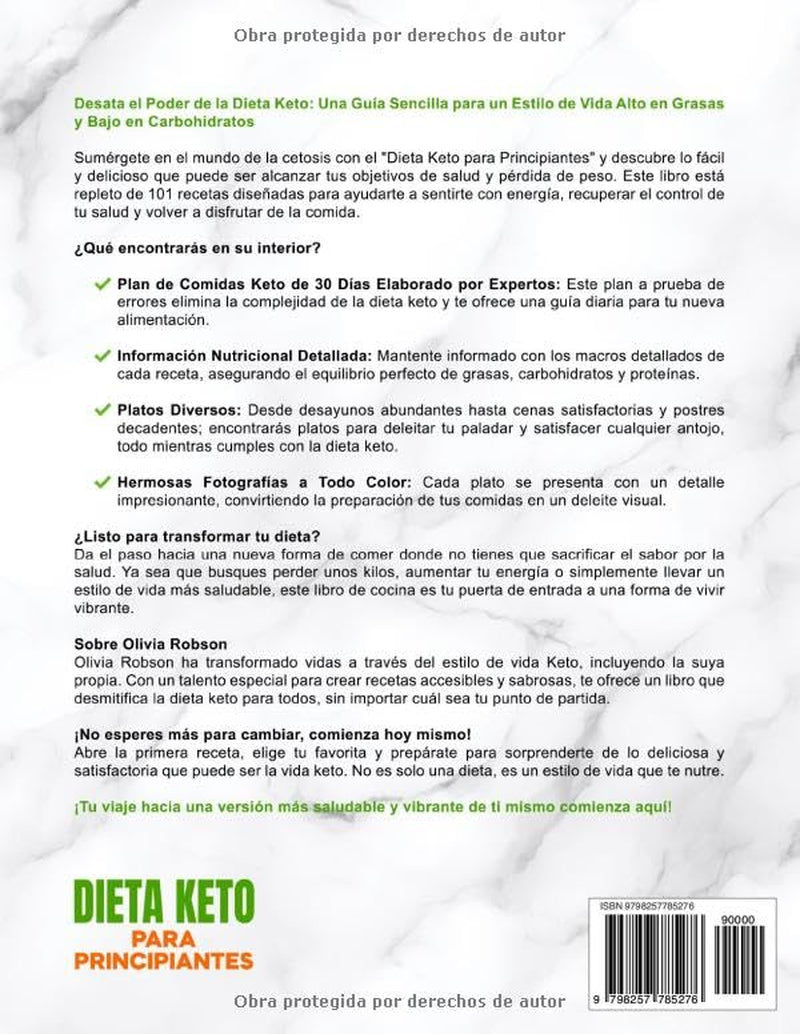 Dieta keto para principiantes: Libro de cocina con 101 recetas fáciles y sabrosas, bajas en carbohidratos y azúcares, plan de comidas de 30 días y fotografías a todo color (Spanish Edition)