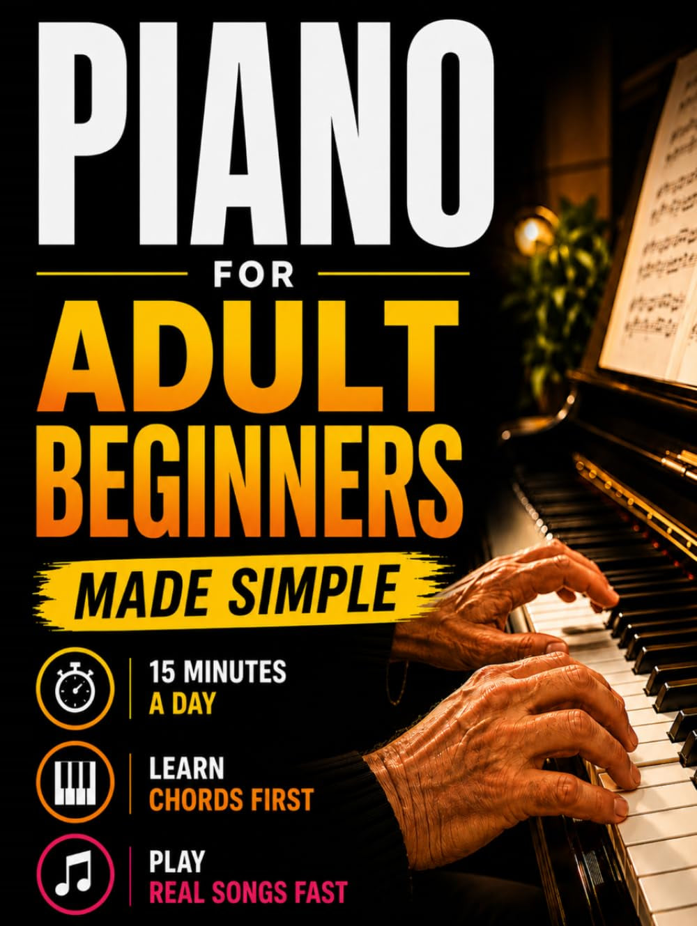 Piano Book for Adult Beginners: Learn Piano in 15 Minutes a Day. A Step-by-Step Chord-Based Course to Play Songs Fast. Teach Yourself Piano Without Reading Music or Wasting Time + Simple Practice Plan