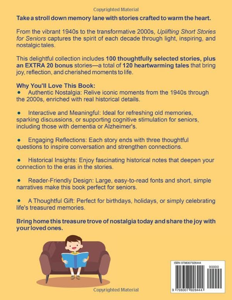 Uplifting Short Stories for Seniors: 100 Funny, Nostalgic, Easy-to-Read Tales in Large Print to Stimulate the Mind, Evoke Memories, and Spark Laughter (Gift Books for Elderly Women and Men)