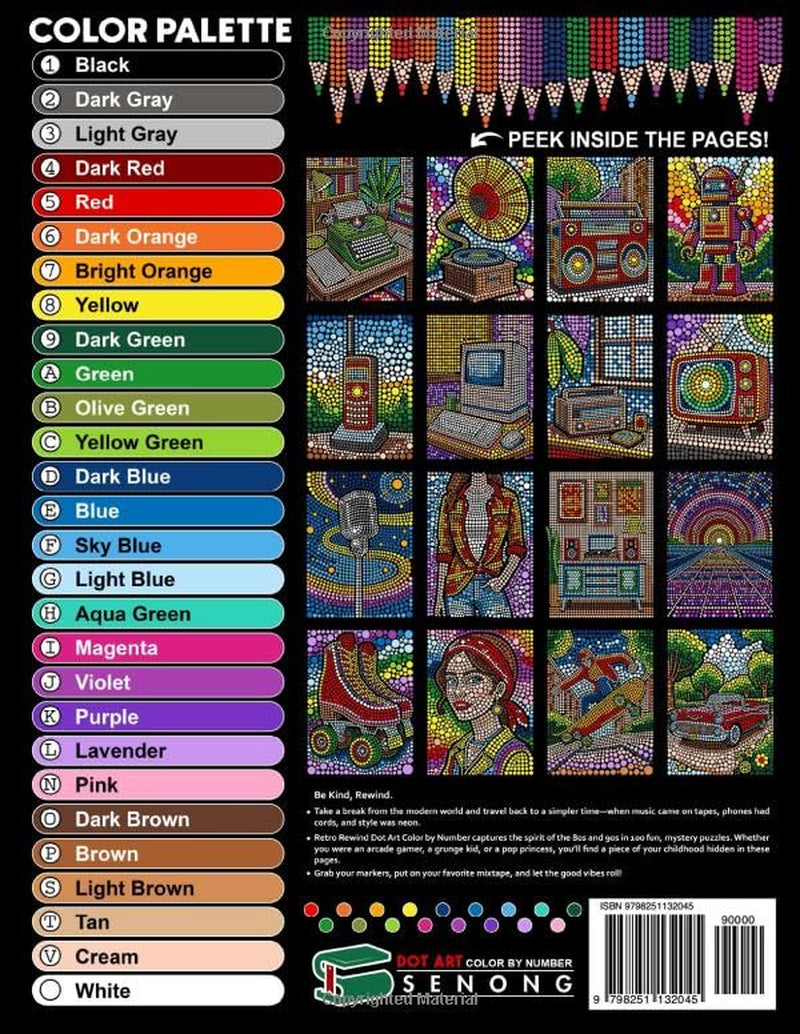 Retro Rewind Dot Art Color by Number: 100 Totally Rad Icons from the 80s & 90s for Nostalgic Fun