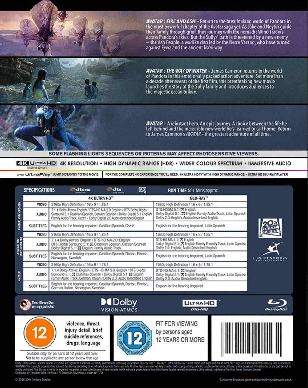 Avatar: 3-Movie Collection (Avatar / Avatar: The Way of Water / Avatar: Fire and Ash) [6-Disc Set] [4K UHD + Blu-ray] [Region Free]