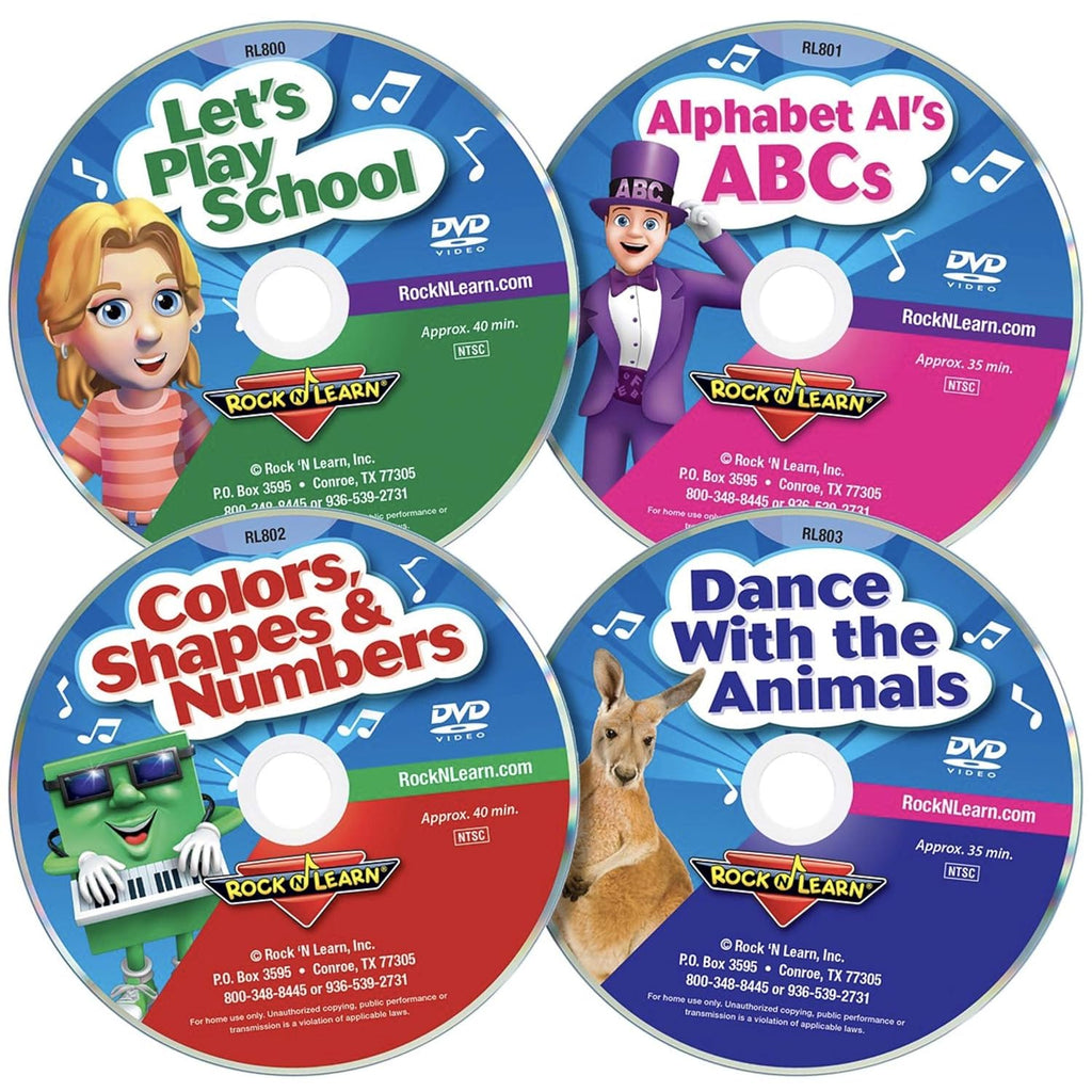 Preschool 8 DVD Collection by Rock 'N Learn (Nursery Rhymes, Alphabet Exercise, Colors, Shapes & Numbers, Let's Play School, Dance with the Animals, Alphabet AI's ABCs, Learn Spanish - Let's Play Outside and Learn Spanish - Let's Play Inside)