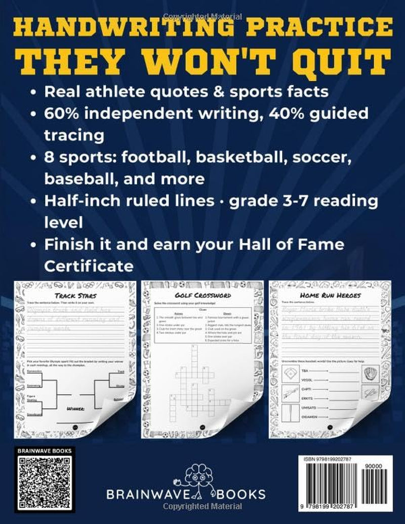 Sports Handwriting Workbook for Kids Ages 8-12: Fun Activities, Games, Puzzles & Writing Prompts Across 8 Sports — Football, Basketball, Soccer, Baseball, Hockey, Tennis, Olympics & Golf