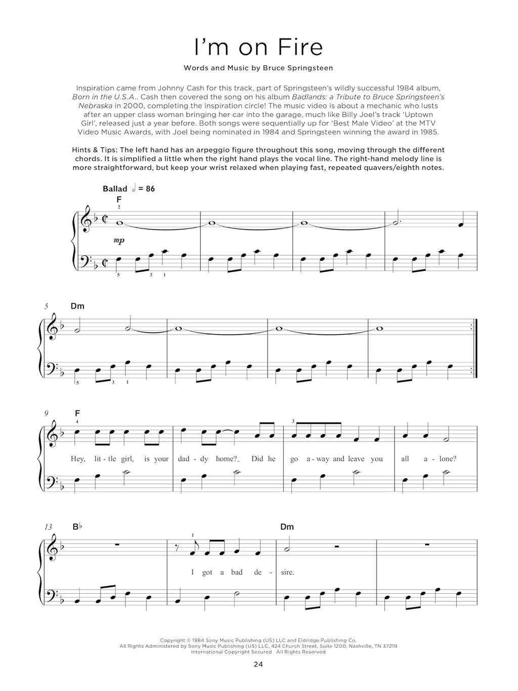 Bruce Springsteen: Really Easy Piano | 16-Song Piano Sheet Music Songbook with Lyrics, Chord Symbols, Right-Hand Melody and Helpful Tips for Playing Classic Bruce Springsteen Rock Songs
