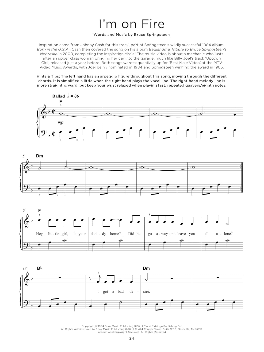 Bruce Springsteen: Really Easy Piano | 16-Song Piano Sheet Music Songbook with Lyrics, Chord Symbols, Right-Hand Melody and Helpful Tips for Playing Classic Bruce Springsteen Rock Songs