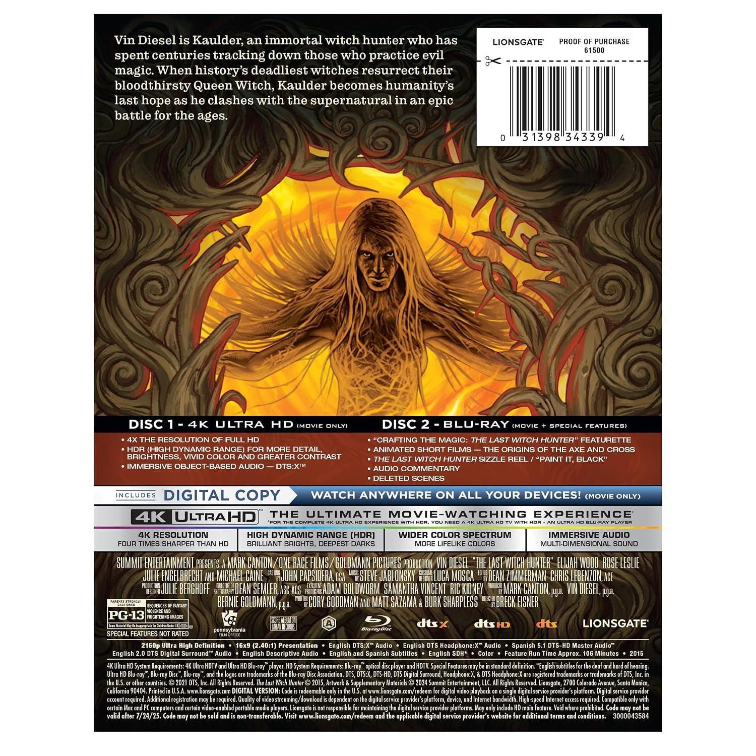 The Last Witch Hunter - BLURAY, Digital, 4K ULTRA HD