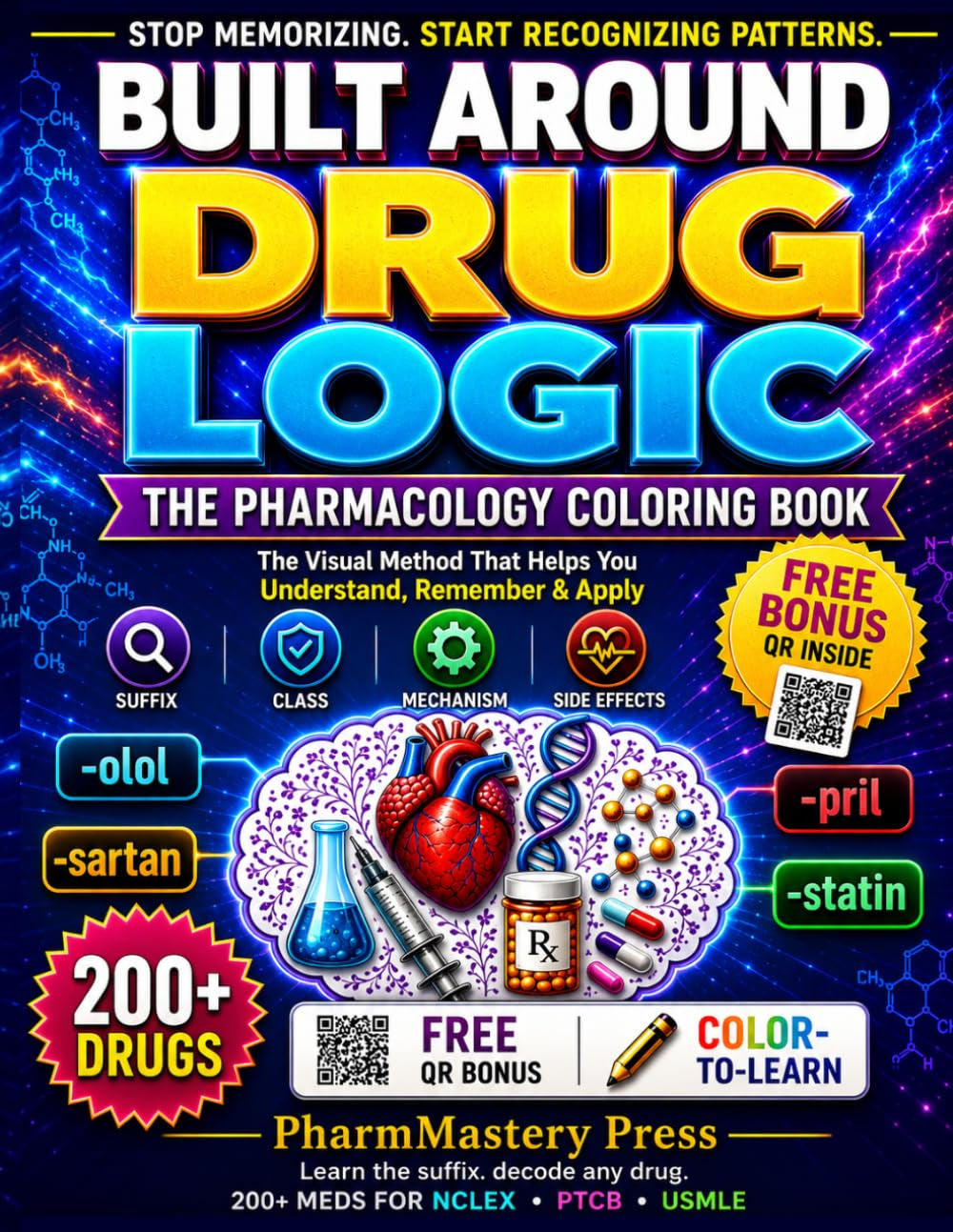 The Pharmacology Coloring Book Built Around Drug Logic: Stop Memorizing, Start Mastering. Learn 200+ Drugs by Class, Suffix and Mechanism — NCLEX, ... for Nursing, Pharmacy and Medical Students
