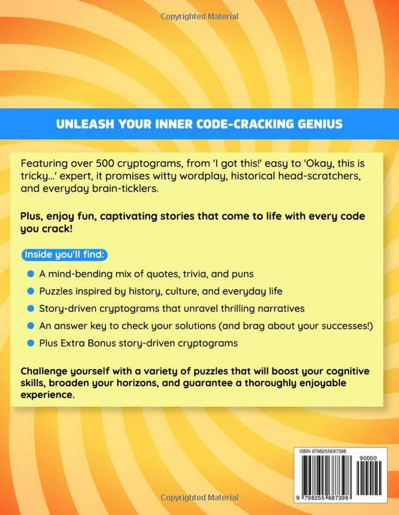 500+ Cryptogram Book for Adults: Large Print Jumbo Variety of Witty Humor, History, Pop Culture & Story-Driven Mysteries: Stress-Free Brain Games with Ample Working Space and Clear 16pt Font
