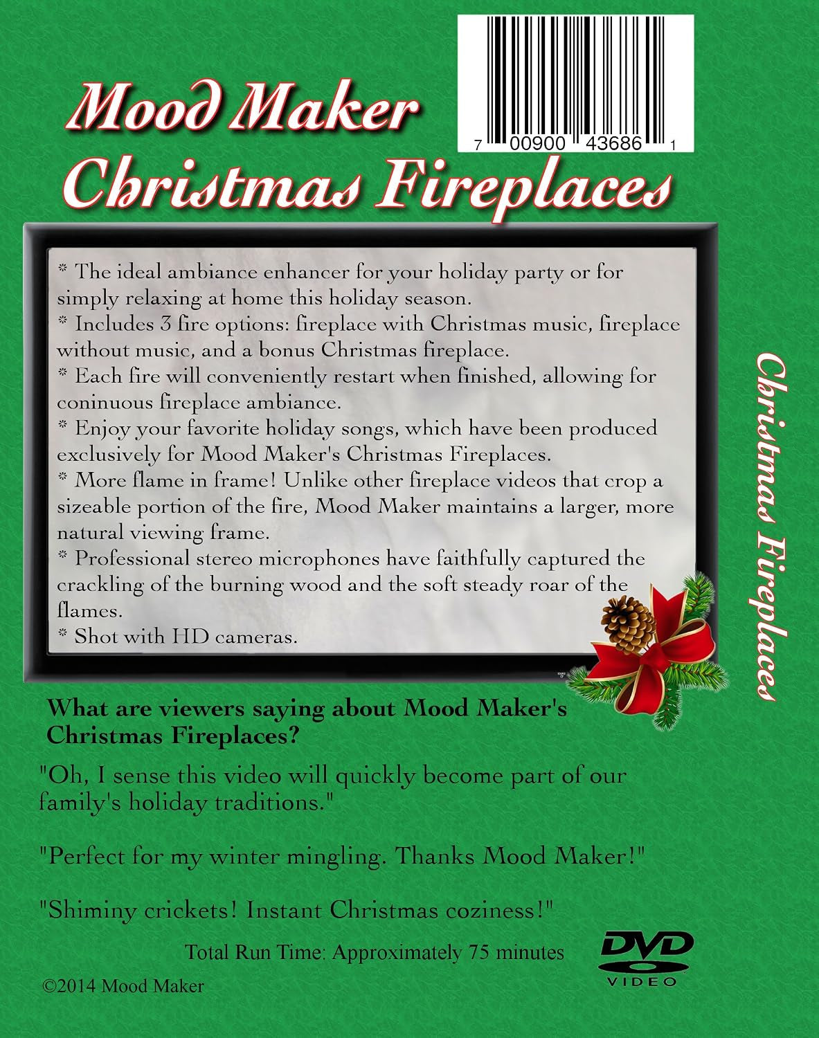 Christmas Fireplaces DVD - Includes Christmas Music Option and Bonus Fireplace