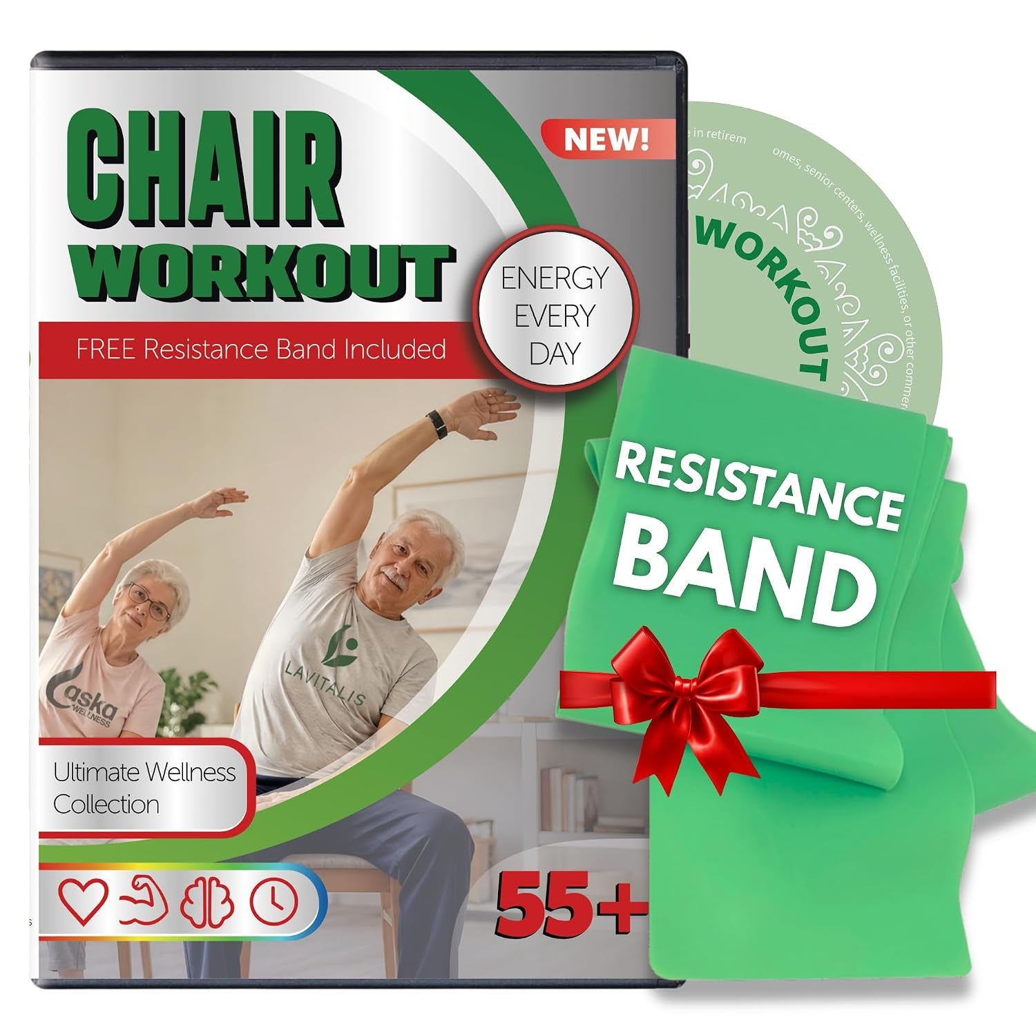 Chair Workout DVD for Seniors 55+ with Resistance Band Included – Easy Low Impact Seated Exercise Program for Strength, Balance, Mobility & Daily Energy – Senior Fitness Home Workout Kit