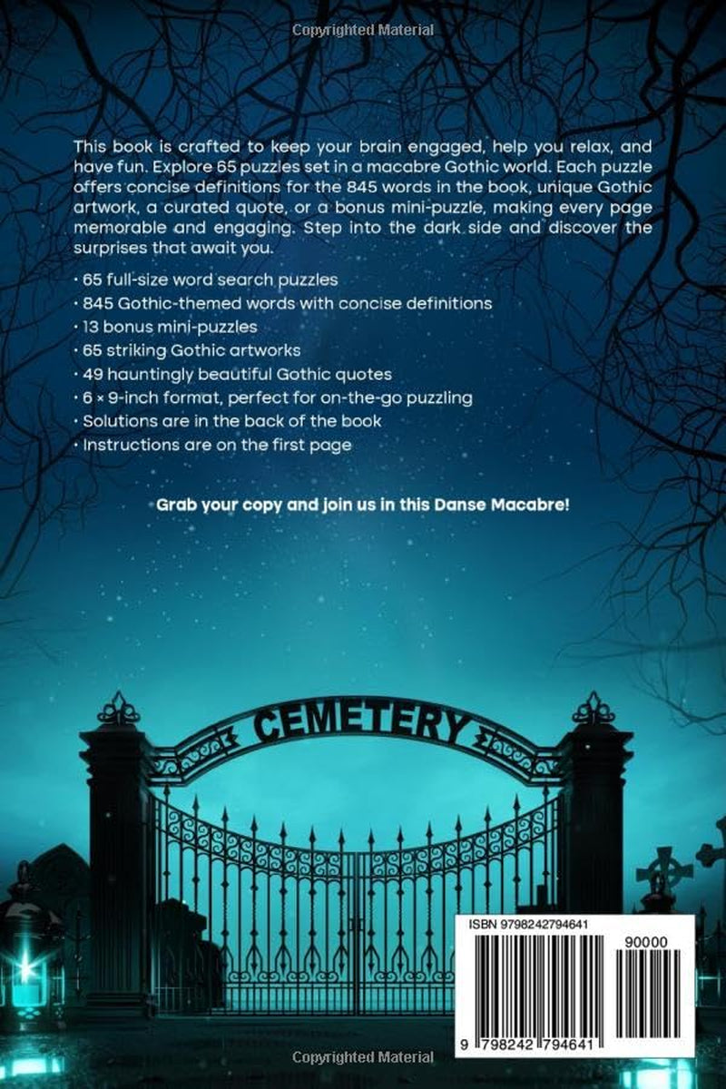 Gothic Word Search for Adults: Relaxing and Dark Brain Puzzles with Concise Definitions, Haunting Quotations, and Macabre Art
