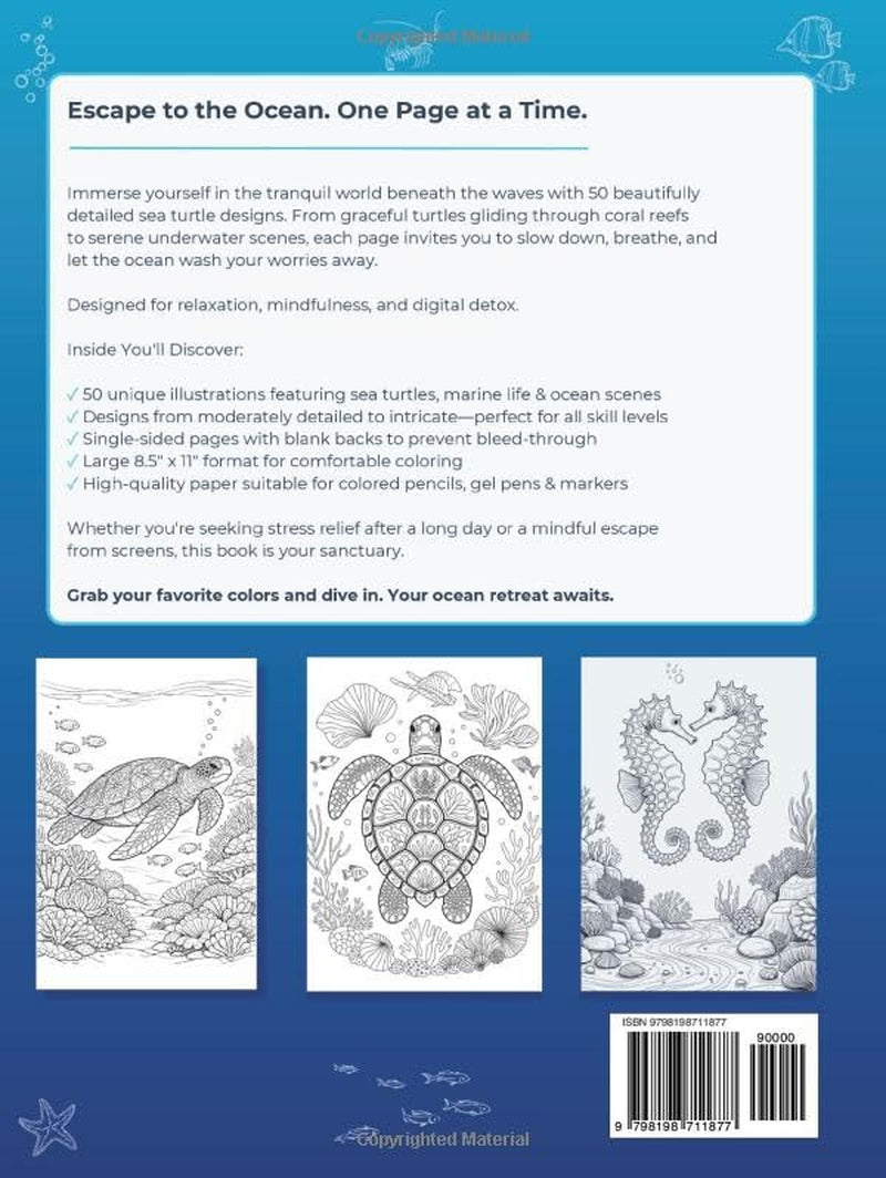Sea Turtles Coloring Book for Adults: Beautiful Ocean Life and Marine Animals Coloring Pages with Detailed Underwater Scenes for Stress Relief and Relaxation