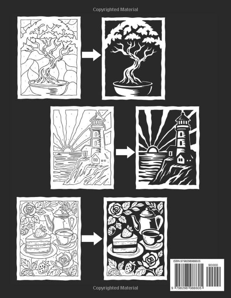 Stress Relief Monochrome Coloring Book: Mindful and Calming One Color Designs with Flowers, Animals, Patterns, Landscapes, Mushrooms and More | Still ... and White Pages for Adults, Kids and All Ages