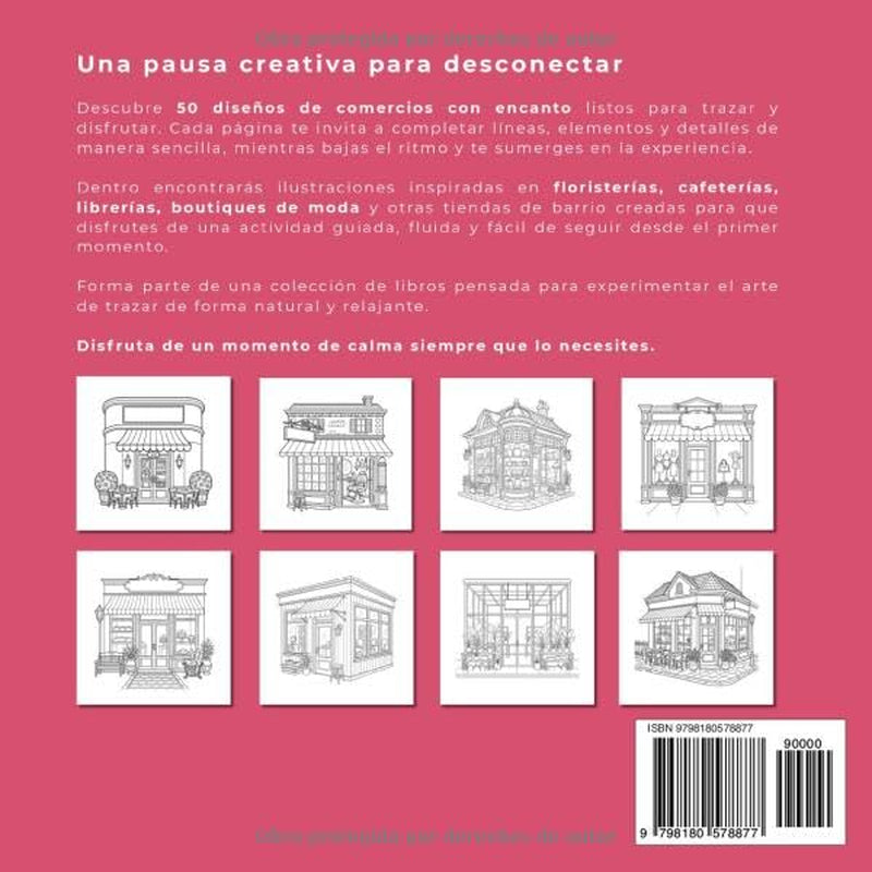 Libro de trazos para adultos: Tiendas con encanto para repasar y relajarse. Una actividad antiestrés que mejora la concentración, la calma y la motricidad fina. (Spanish Edition)