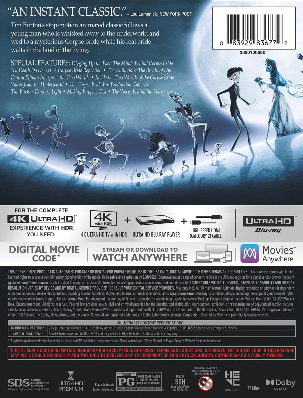 Tim Burton's The Corpse Bride (4K Ultra HD + Digital / Steelbook)
