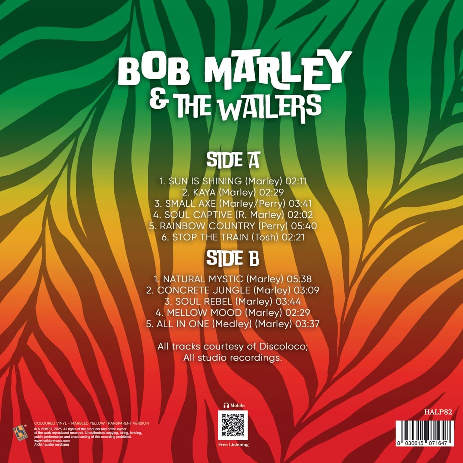 Bob Marley & The Wailers Jamaica Coloured Reggae Music Album