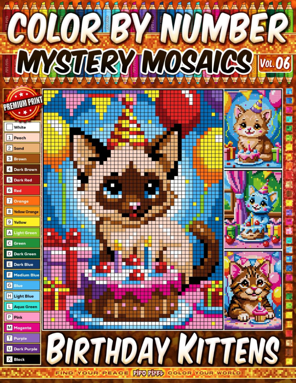 Color by Number - Birthday Kittens - Mystery Mosaic Coloring Book - Vol. 06: 20 Designs in Pixel Art - Playful Little Cats In Bright Pixel Parties (Premium Print - Color by Number)