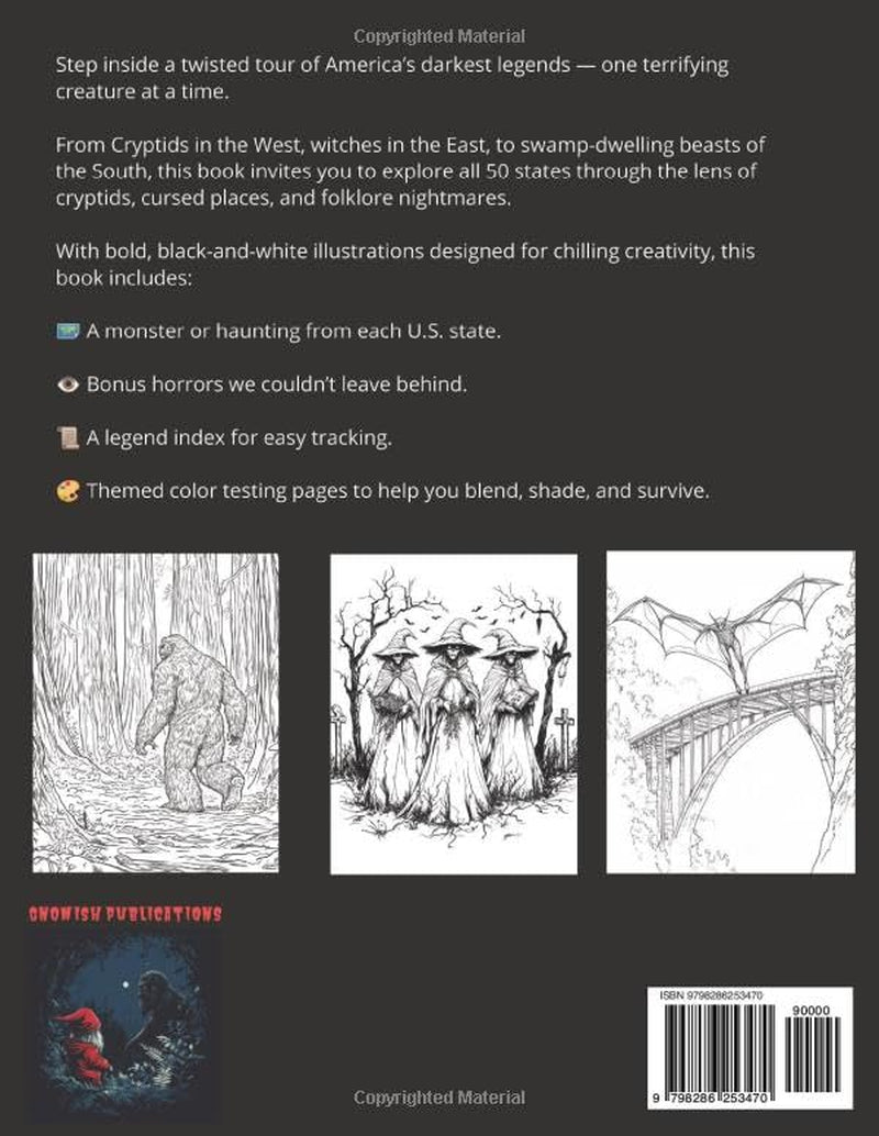 50 States of Terror: A Scary Adult Coloring Book of Cryptids, Paranormal Entities, Monsters, and the Most Haunted Places in America