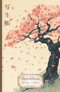 Sketch Drawing Art Book - Japanese Sakura Cherry Blossom Edition: Note- and Sketchbook - 5,5x8,5 in - Line and Blank Creme Paper Pages