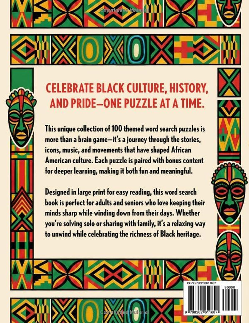 Black Culture Word Search Large Print: 100 Themed Puzzles Honoring African American Icons, Achievements & Legacy – Relaxing Brain Games for Adults and Seniors.