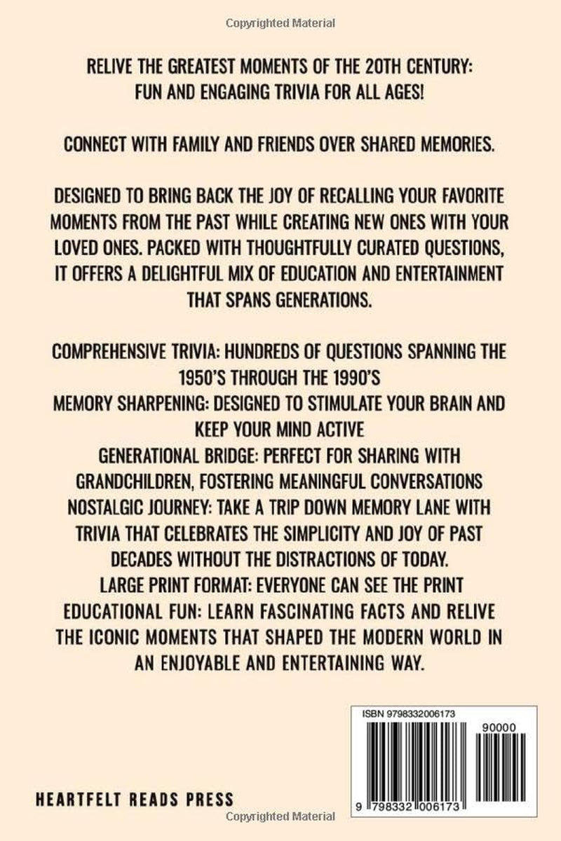 Trivia For Seniors: Large Print, Easy to Read, Step Back in Time to the 50s, 60s, 70s, 80s Through the End of the 90s