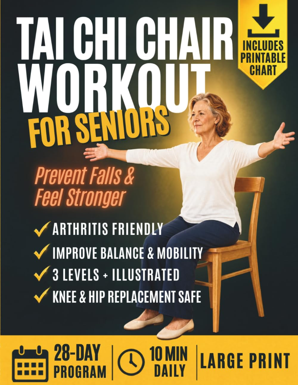 Tai Chi Chair Workout for Seniors: Large Print Edition, Illustrated Seated Exercises with Arthritis, Knee and Hip Modifications on Every Page to ... and Build Strength in Just 10 Minutes